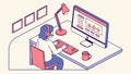 Person Working with Multiple Monitors, Data Analysis, vector design Generative AI Royalty Free Stock Photo