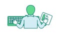 Person Working with Tablet and Keyboard, Hybrid Setup, vector design Generative AI Royalty Free Stock Photo
