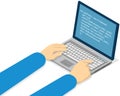 Person is working typing on keyboard. Hands of young programmer coding new project using computer Royalty Free Stock Photo