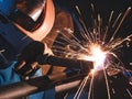 Person Working Wearing a Welding Helmet Gloves Heat Protective Equipment