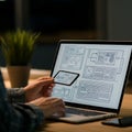 A person works at a desk with a laptop and smartphone.