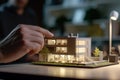 a person works with the model house in the office in the style of architectural with Generative AI