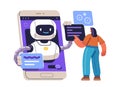 Person works using artificial intelligence. Virtual robot assistant online. Digital technologies