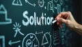 Person writes word solution with chalk on blackboard. Representing problem solving creative thinking. Strategic approach for Royalty Free Stock Photo