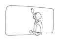 Person writing on blank board to explain something. Continuous line drawing. Vector illustration