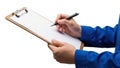 Person writing on clipboard Royalty Free Stock Photo