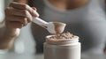 Hand with Protein Scoop.AI generated image Royalty Free Stock Photo