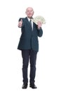 personable business man with a wad of dollar bills Royalty Free Stock Photo