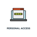 personal access icon, successful web browser login page on laptop screen with password form, security, approved web page in form