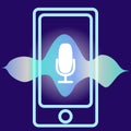 Personal assistant and voice recognition concept flat illustration of sound symbol intelligent technologies. Microphone button Royalty Free Stock Photo