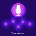 Personal assistant and voice recognition concept flat illustration of sound symbol intelligent technologies. Microphone button Royalty Free Stock Photo
