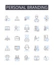Personal branding line icons collection. Online presence, Image management, Identity creation, Self-marketing
