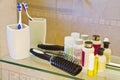 Personal care products at a bath room Royalty Free Stock Photo