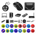 Personal computer black,flat icons in set collection for design. Equipment and accessories vector symbol stock web Royalty Free Stock Photo