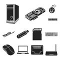 Personal computer black icons in set collection for design. Equipment and accessories vector symbol stock web Royalty Free Stock Photo