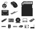 Personal computer black icons in set collection for design. Equipment and accessories vector symbol stock web Royalty Free Stock Photo