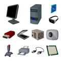 Personal computer cartoon icons in set collection for design. Equipment and accessories vector symbol stock web Royalty Free Stock Photo