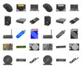 Personal computer cartoon,mono icons in set collection for design. Equipment and accessories vector symbol stock web Royalty Free Stock Photo