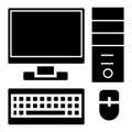 Personal computer - monitor keyboard mouse system block icon, vector illustration, black sign on isolated background Royalty Free Stock Photo