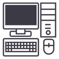 Personal computer,monitor keyboard mouse system block vector line icon, sign, illustration on background, editable Royalty Free Stock Photo