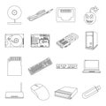 Personal computer set icons in outline style. Royalty Free Stock Photo