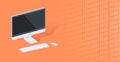 Personal Computer Stand on Binary Code Background. Royalty Free Stock Photo