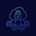 Personal data in cloud, privacy line vector icon