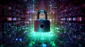 Personal data privacy as a shielded lock protecting a network against hacker attacks, Generative AI Royalty Free Stock Photo