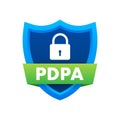 Personal data protection act - PDPA. Secure data. Shield icon. Vector stock illustration.