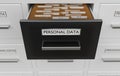 Personal data protection concept. Cabinet full of files and folders. 3D rendered illustration