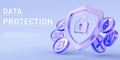Personal data protection 3d web banner. Crypto security, secure digital asset, blockchain tech, cybersecurity and privacy Royalty Free Stock Photo