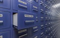 Personal data protection and privacy concept. A lot of cabinets with documents and files. 3D rendered illustration