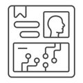 Personal data in screen thin line icon, web security concept, virtual screen with questionnaire sign on white background Royalty Free Stock Photo
