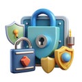Personal data security concept. Secure information transfer background. 3D Web Vector Illustrations. Identity Private Concept.