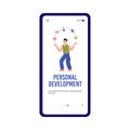 Personal development onboarding mobile page mockup, flat vector illustration. Royalty Free Stock Photo