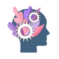 Personal development vector concept. NLP symbol, Natural Language Processing, mental growth idea. Human head with gears Royalty Free Stock Photo