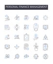 Personal Finance Management line icons collection. Telemedicine, Virtual care, Wearables, Sensors, Healthtech, Connected