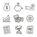 Personal Finance & Responsibility Icon Set with Money, Saving, & Banking options