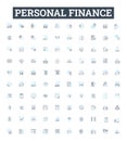 Personal finance vector line icons set. Budgeting, Investing, Saving, Credit, Debt, Insurance, Retirement illustration Royalty Free Stock Photo