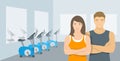 Personal fitness trainers man and woman in gym illustration