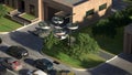 Personal flying transport of the future. In an urban environment. 3d illustration.