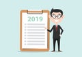 Personal goals new year 2019 business man with checklist on clipboard vector