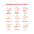 Personal growth concept icons set