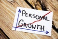 Personal growth - handwriting in a black ink on wooden background concept for personal development