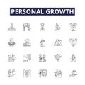 Personal growth line vector icons and signs. Progress, Refinement, Maturity, Expansion, Realization, Advancement