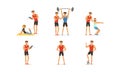 Personal Gym Coach Helping People Characters Training Vector Illustrations Set Royalty Free Stock Photo