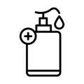 Personal hand hygiene, antiseptic bottle disease prevention and health care line style icon
