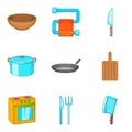 Personal house icons set, cartoon style
