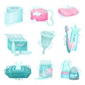 Personal Hygiene Items with Cotton Buds and Toilet Paper Vector Set Royalty Free Stock Photo