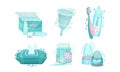 Personal Hygiene Items with Cotton Buds and Wet Wipes Vector Set Royalty Free Stock Photo